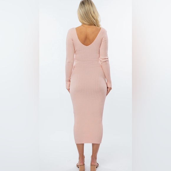 Pinkblush V-Neck Long Sleeve Fitted Maternity Maxi Dress - Picture 3 of 5